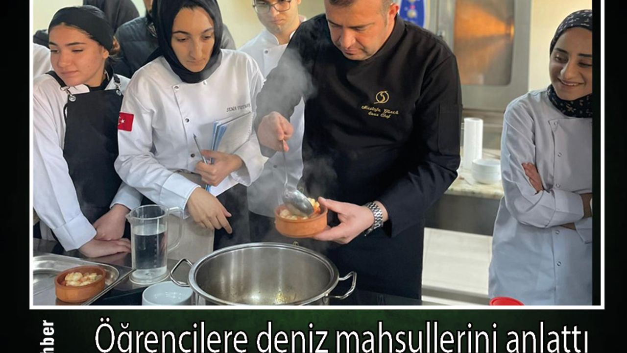 Öğrencilere deniz mahsullerini anlattı